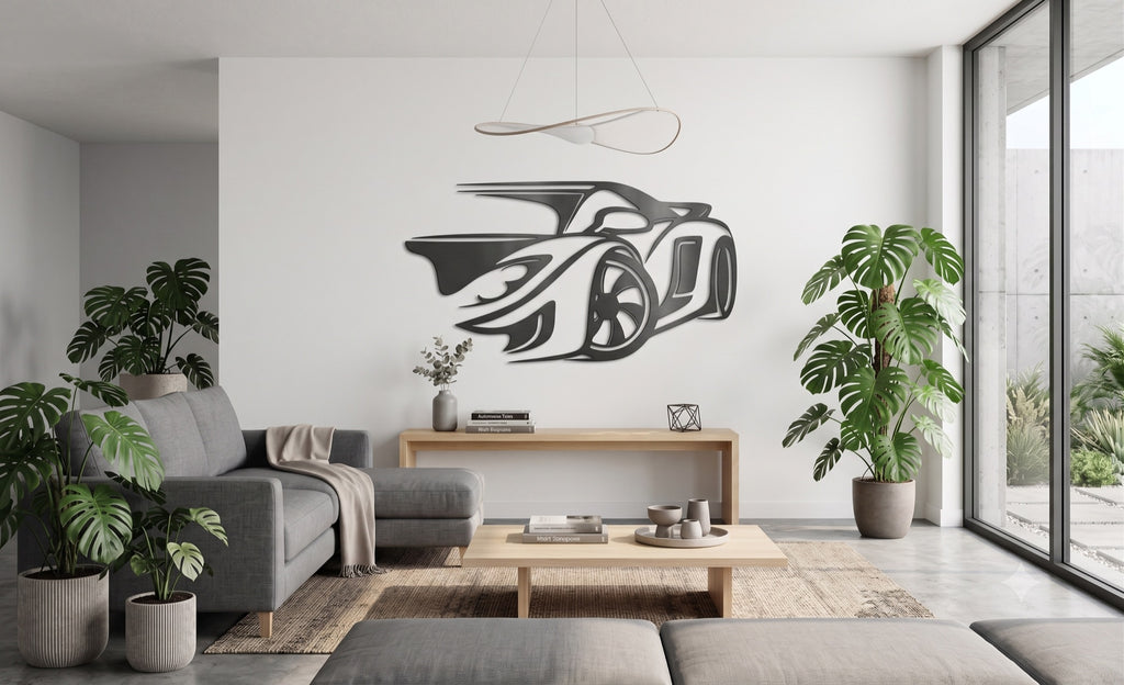 Sports Car Metal Wall Art Personalised Garage Sign — laser-cut powder-coated steel wall art