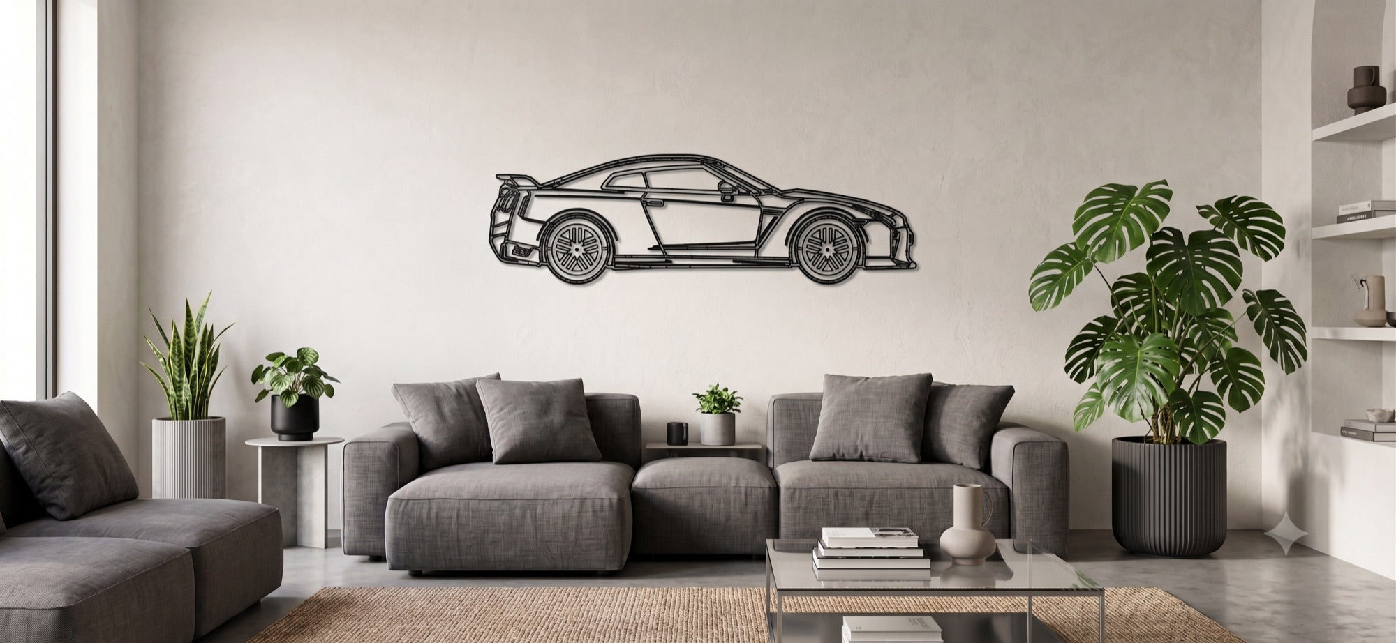 Nissan GTR R35 Car Silhouette Metal Wall Art — laser-cut powder-coated steel wall art